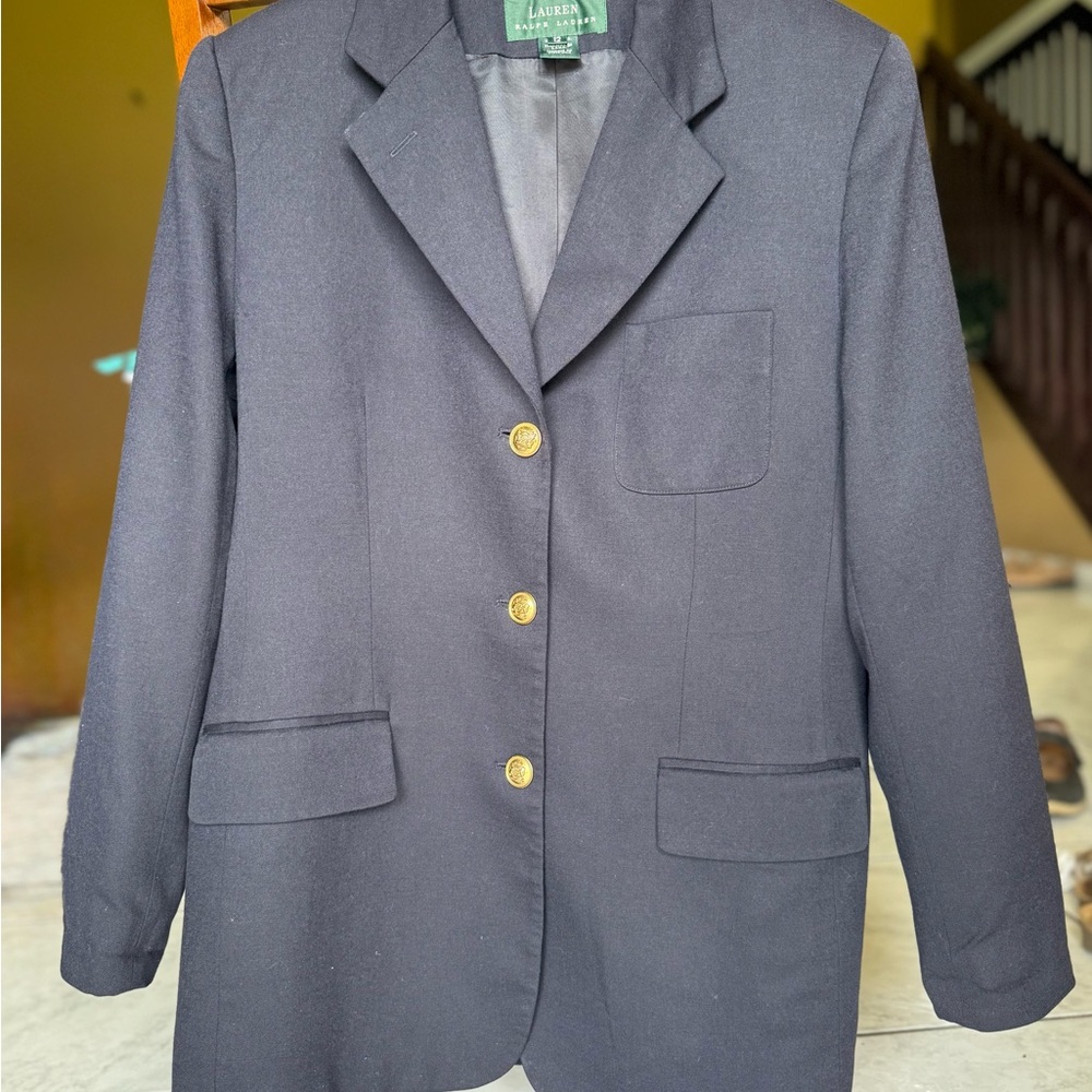 Ralph Lauren Blazer Navy Blue Women's Wool Blazer 12 Gold Buttons Classic Preppy